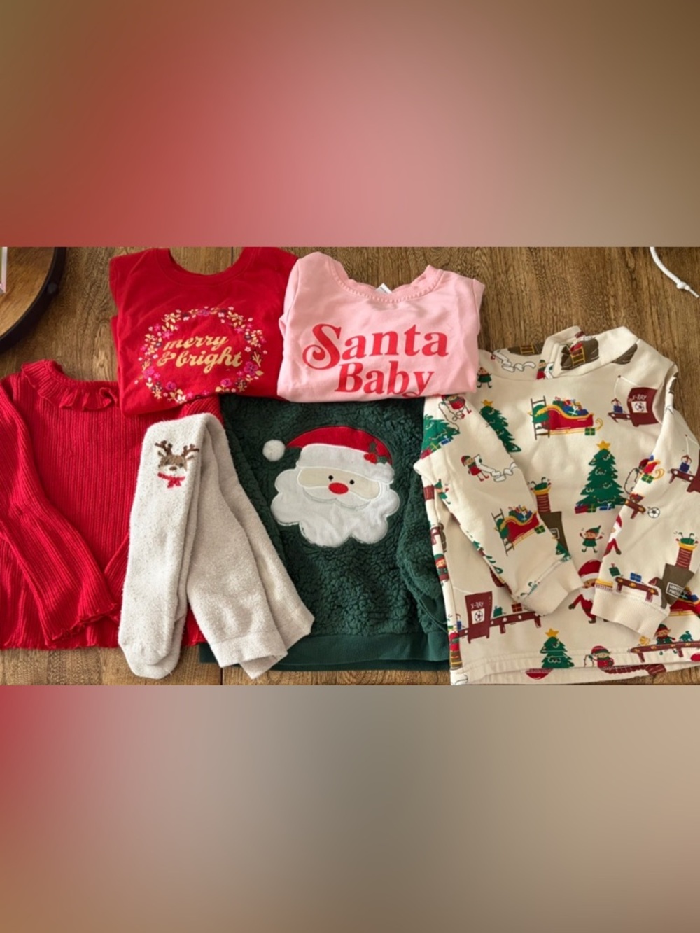 Girls Christmas Lot Size 3/4T Long Sleeve Tops & Stockings